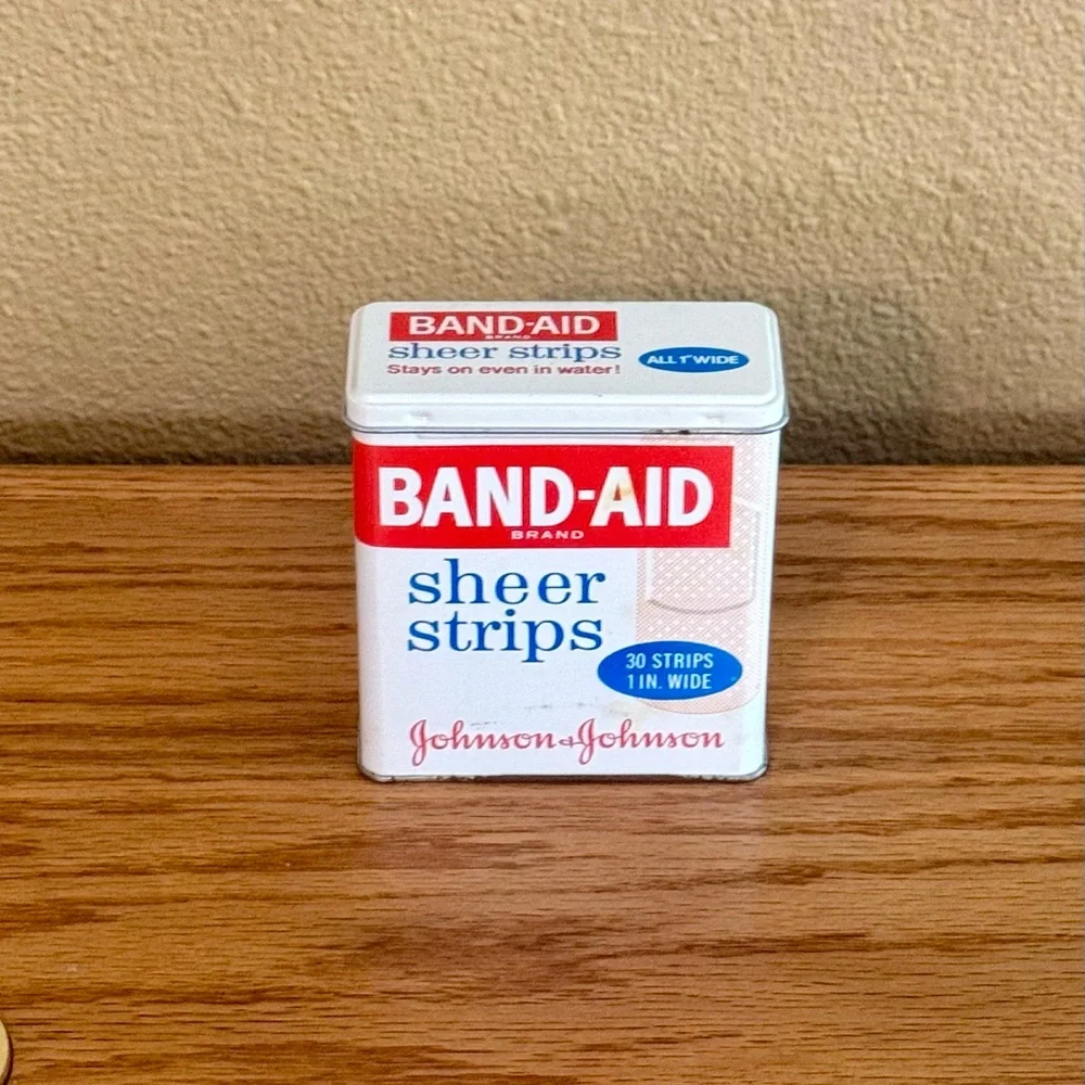 Vintage Band‑Aid Sheer Strips Tin Johnson & Johnson Metal First Aid Storage Box